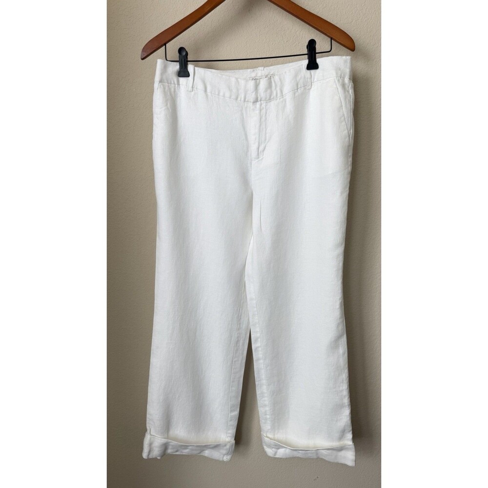Coldwater Creek Women's Size 8 White Natural Fit Linen Cuffed Hem Dress Pants